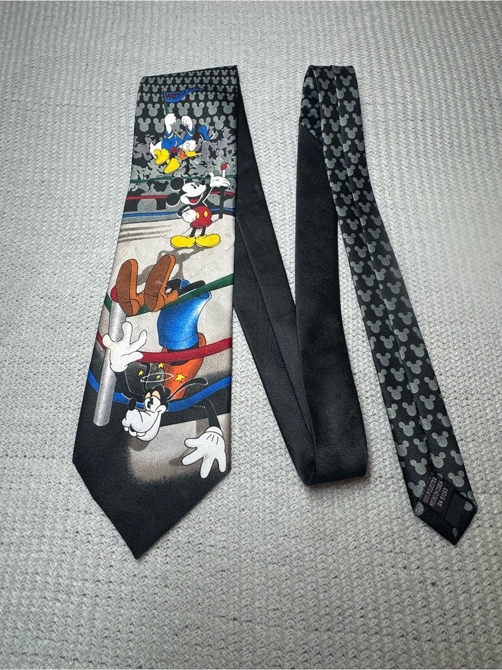 Disney Black Tie with Multicolor Mickey & Friends Ring Scene